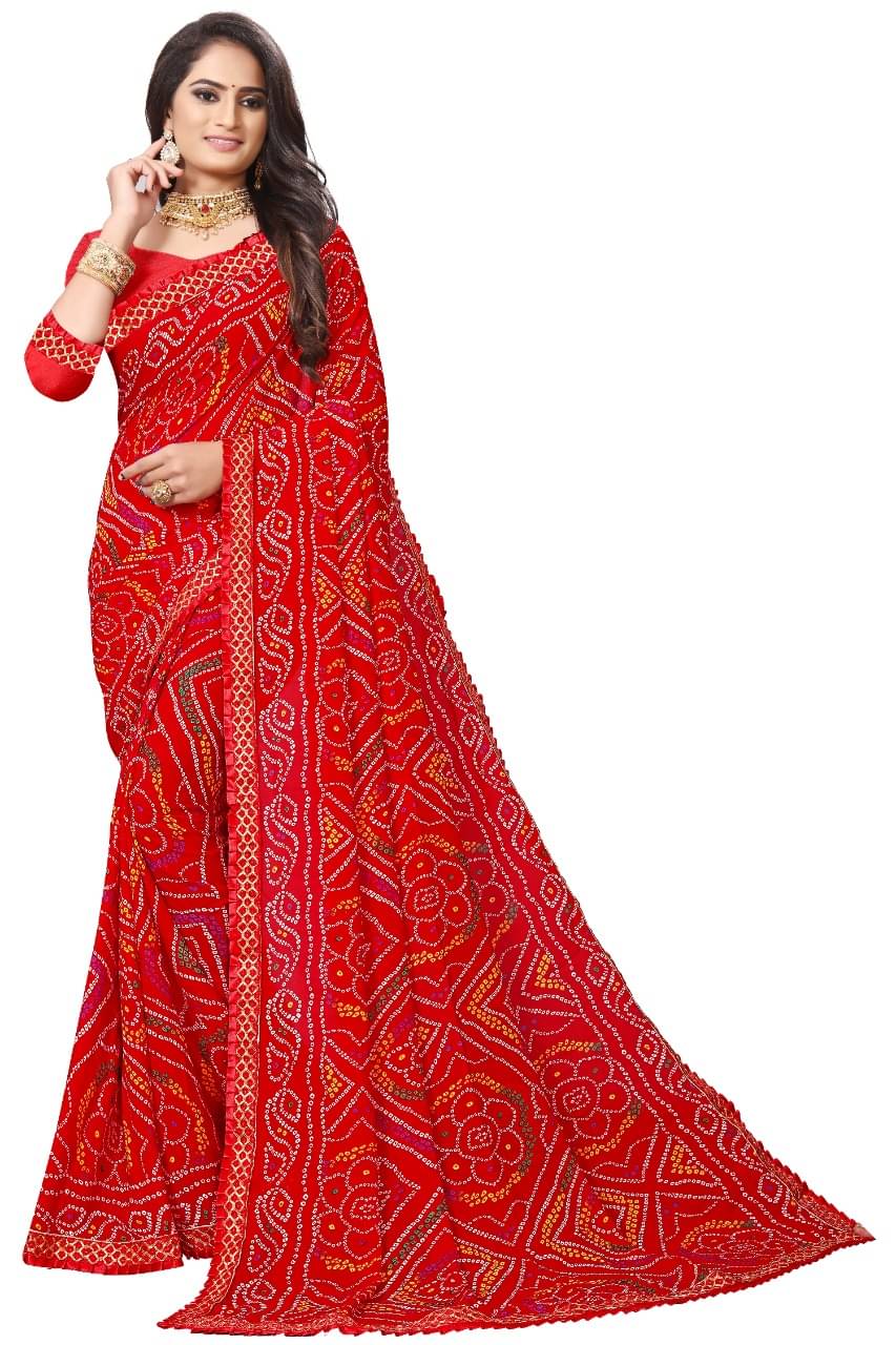 Kanooda Prints Georgette Printed Saree With Unstitched Blouse Piece ( Red ) Kanooda Prints Georgette Printed Saree With Unstitched Blouse Piece ( Red )