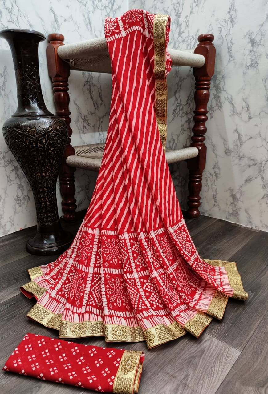 Kanooda Prints Georgette Printed Saree With Unstitched Blouse Piece ( Red ) Kanooda Prints Georgette Printed Saree With Unstitched Blouse Piece ( Red )
