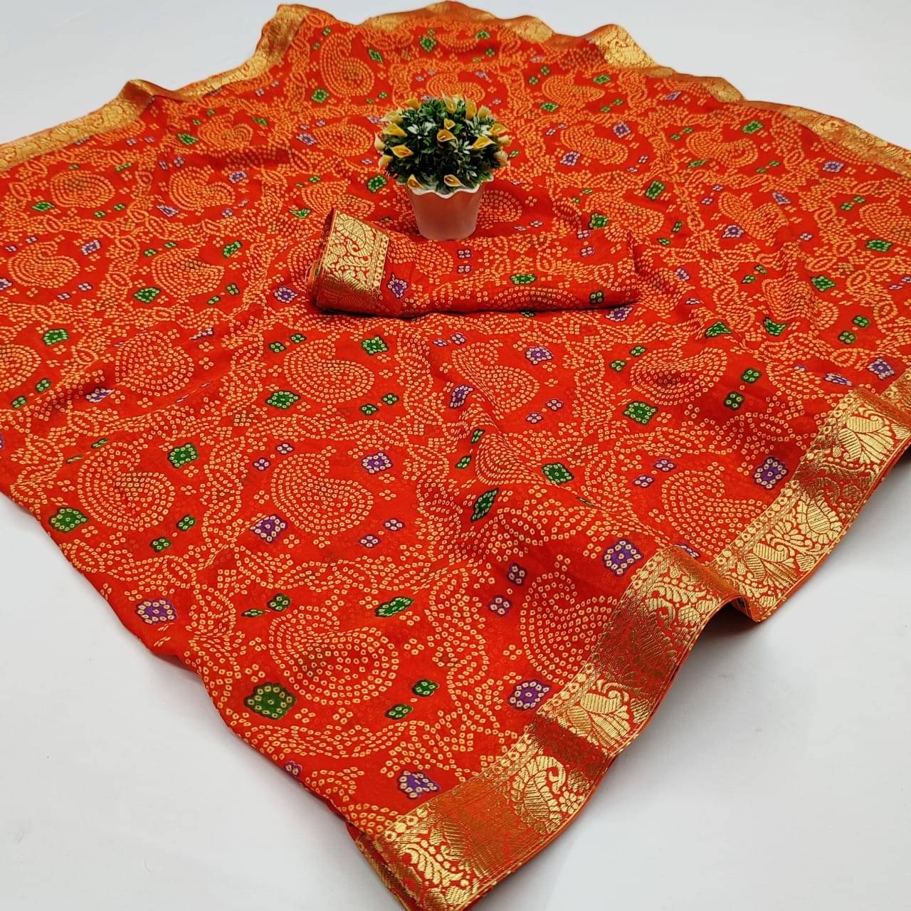     			Kanooda Prints Georgette Printed Saree With Unstitched Blouse Piece ( Orange )
