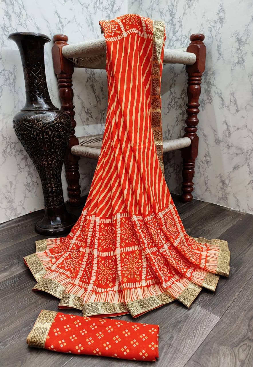 Kanooda Prints Georgette Printed Saree With Unstitched Blouse Piece ( Pink ) - Sarees | Buy online on ZillyBuy