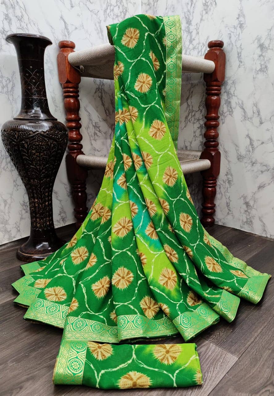 Kanooda Prints Georgette Printed Saree With Unstitched Blouse Piece ( Green ) - Sarees | Buy online on ZillyBuy