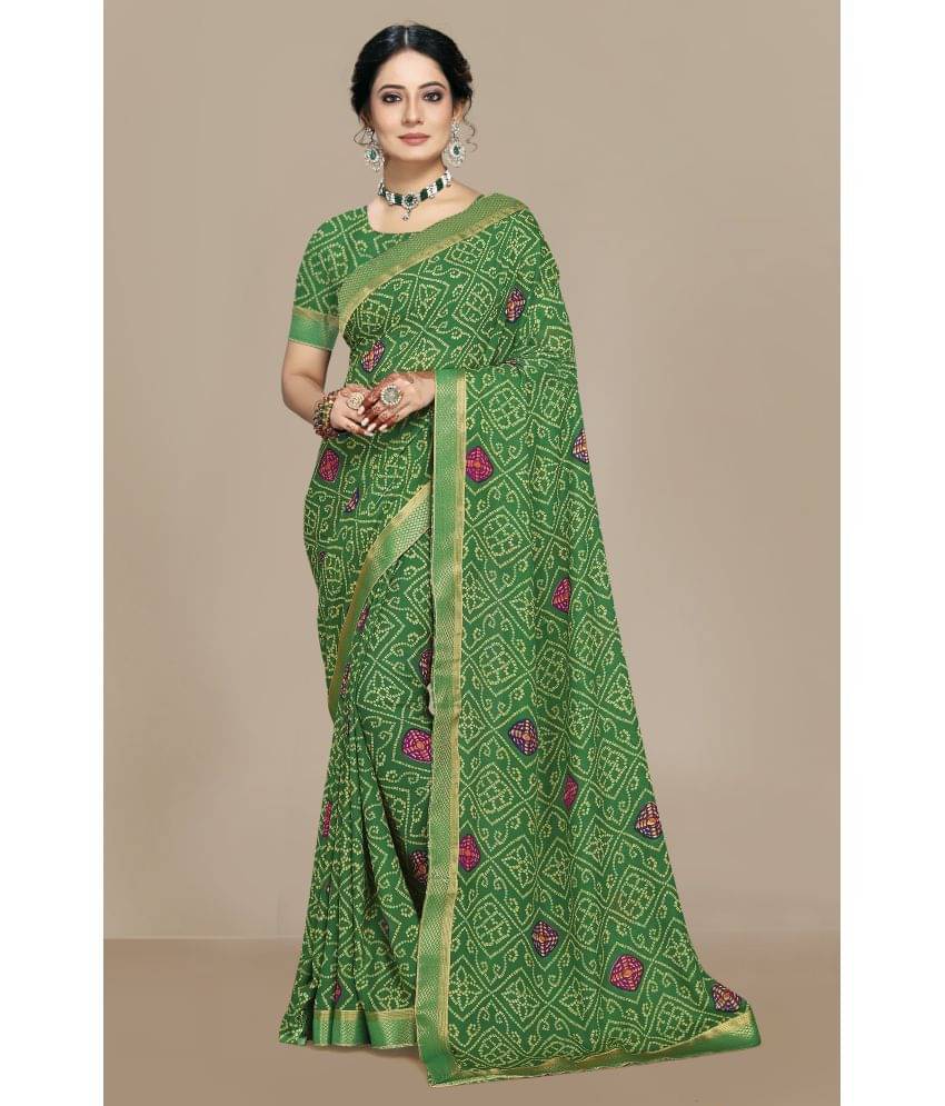 Kanooda Prints Georgette Printed Saree With Unstitched Blouse Piece ( Green ) Kanooda Prints Georgette Printed Saree With Unstitched Blouse Piece ( Green )