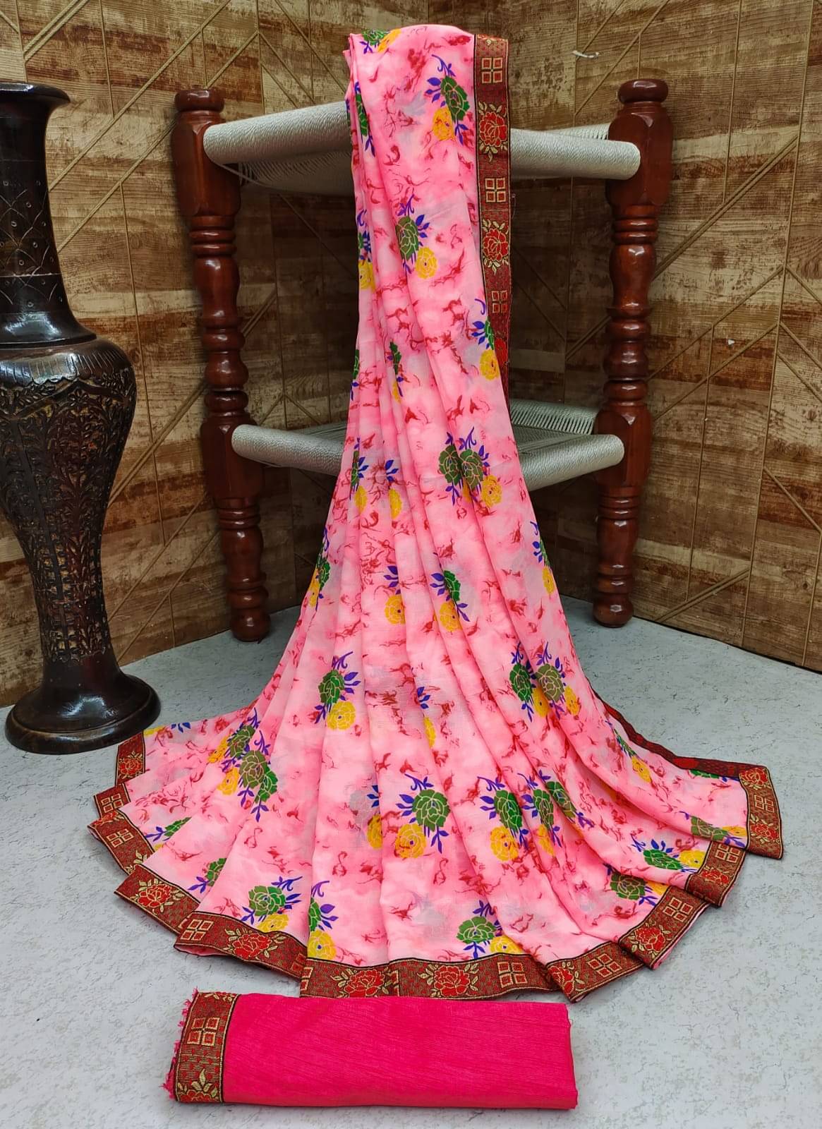     			Kanooda Prints Georgette Printed Saree With Unstitched Blouse Piece ( Pink )