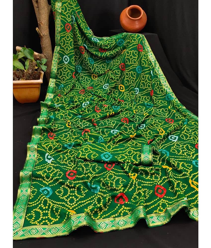 Kanooda Prints Georgette Printed Saree With Unstitched Blouse Piece ( Green )
