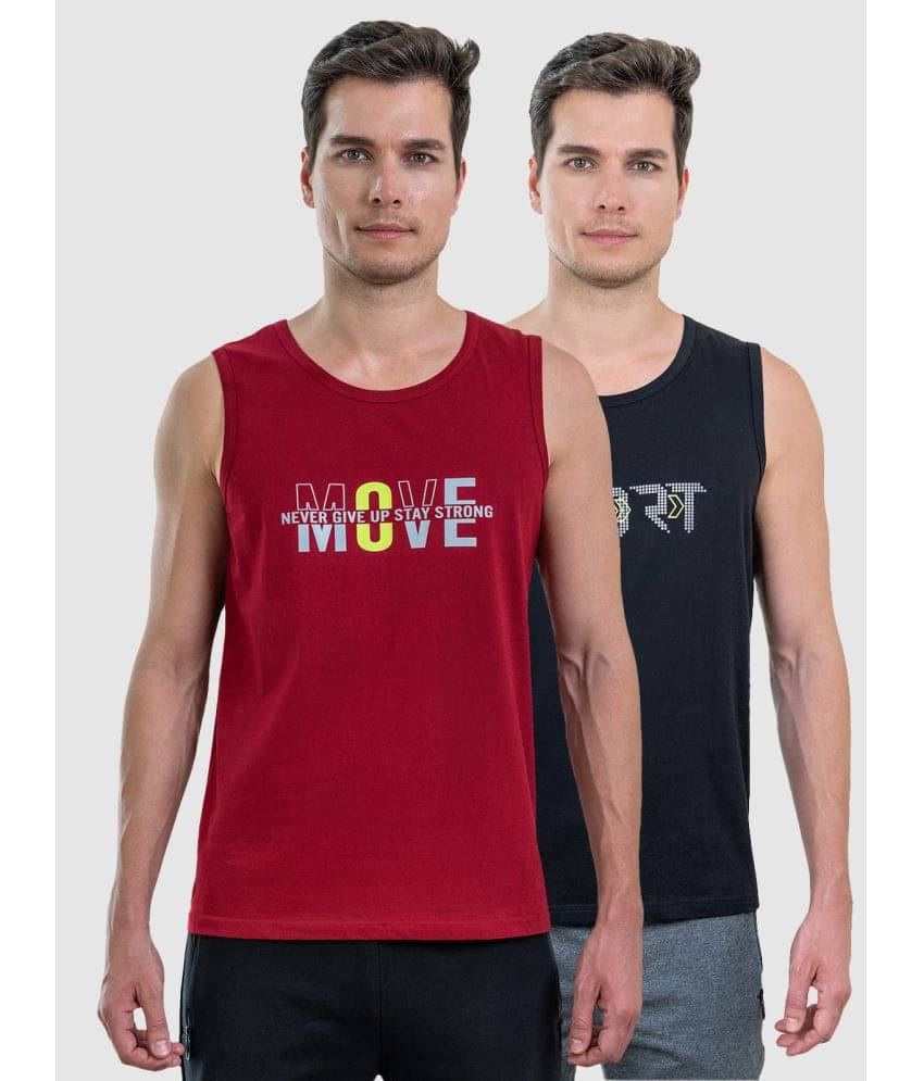     			Lux Cozi Cotton Relaxed Fit Printed Sleeveless Men's T-Shirt - Maroon ( Pack of 2 )