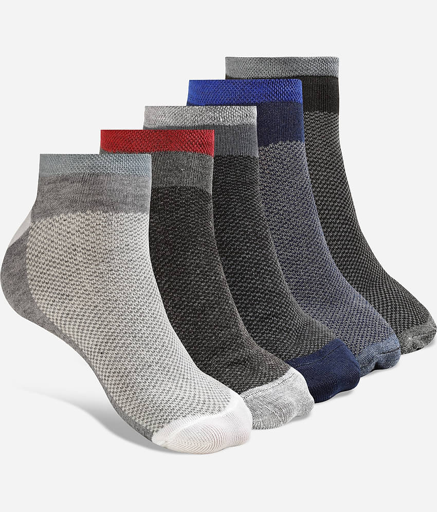 Texlon Cotton Men's Self Design Multicolor Low Ankle Socks ( Pack of 5 )