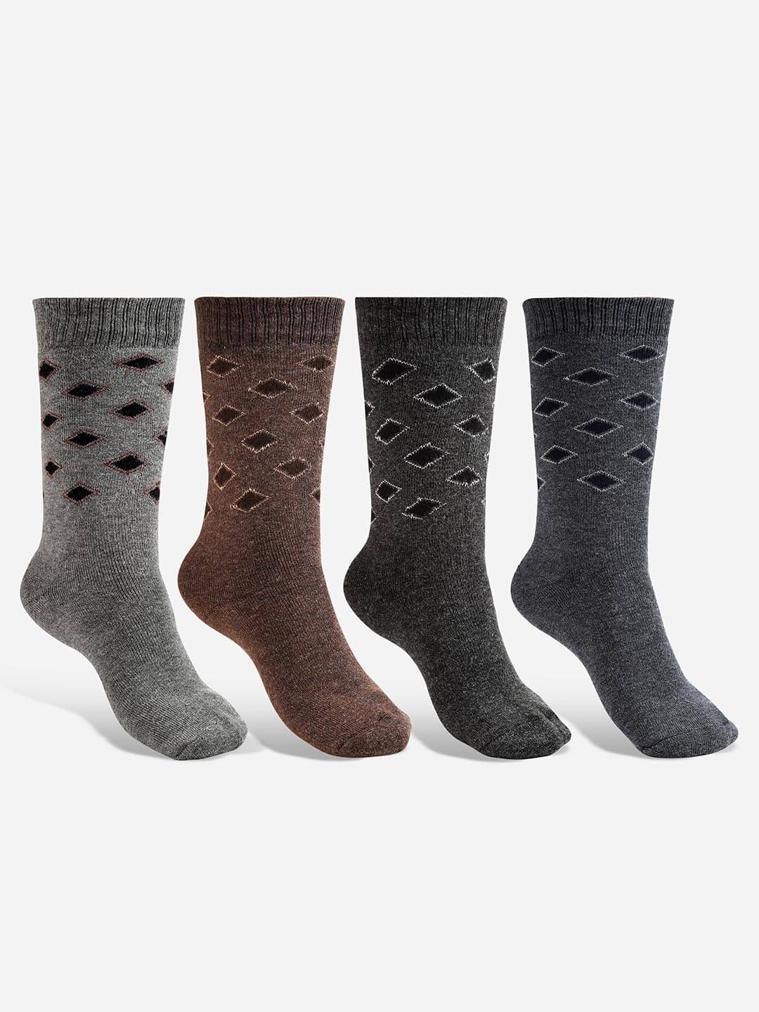 Texlon Woollen Men's Printed Multicolor Mid Length Socks ( Pack of 4 ) Texlon Woollen Men's Printed Multicolor Mid Length Socks ( Pack of 4 )