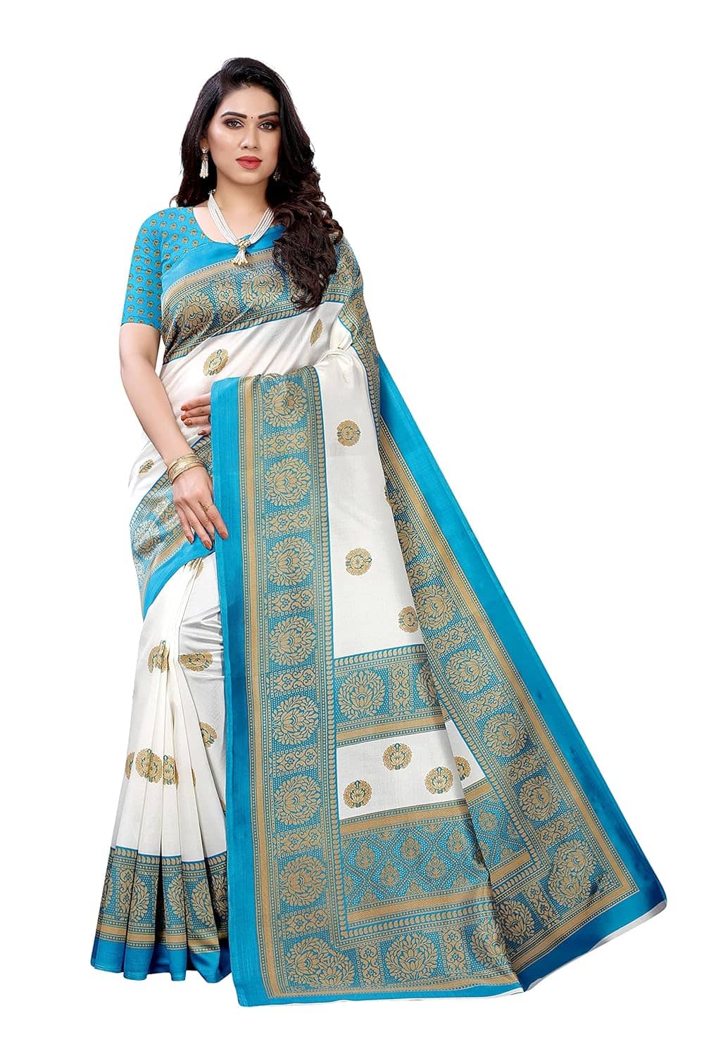 Vkaran Cotton Silk Printed Saree With Unstitched Blouse Piece ( Rama ) - Sarees | Buy online on ZillyBuy