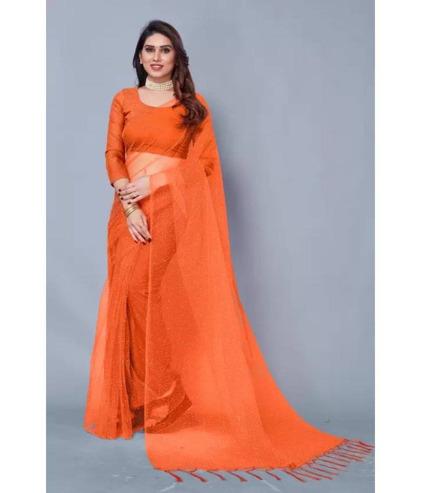 Vkaran Net Solid Saree Without Blouse Piece ( Orange ) Vkaran Net Solid Saree Without Blouse Piece ( Orange )