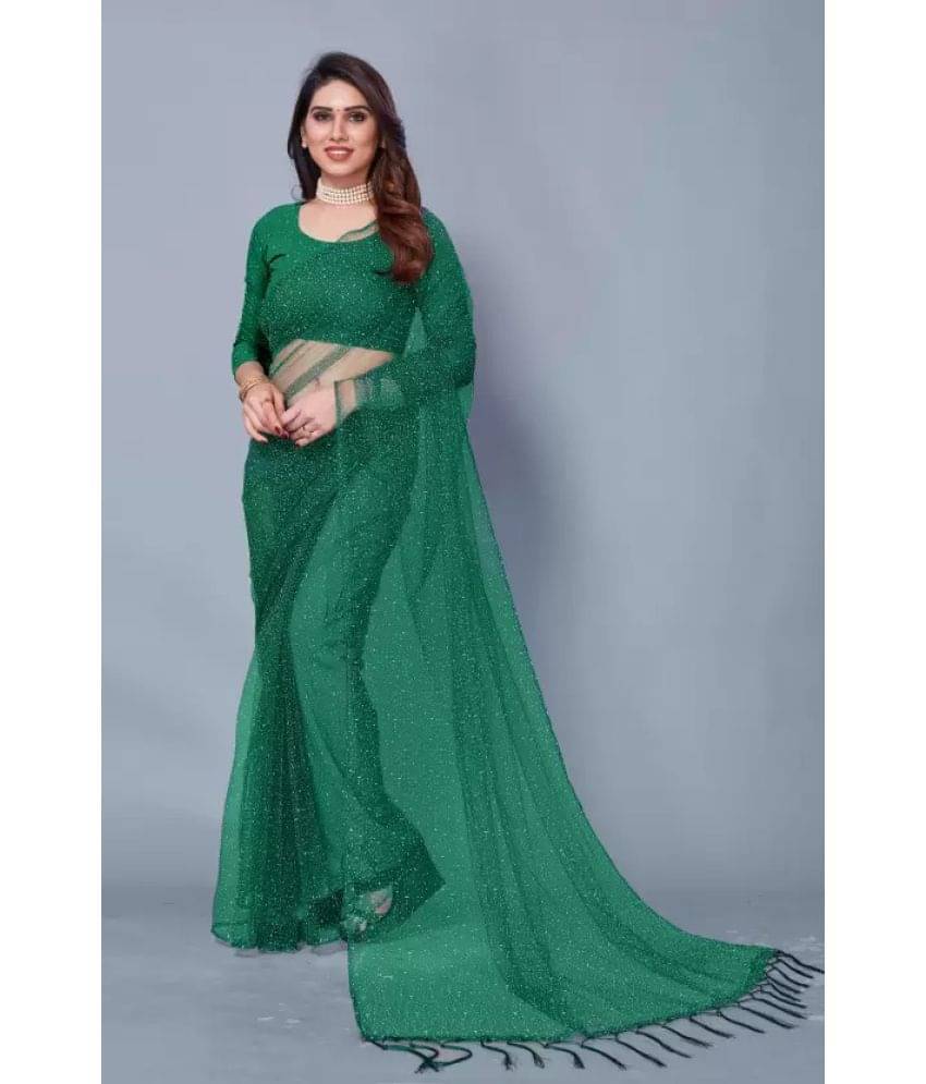     			Vkaran Net Solid Saree Without Blouse Piece ( Green )