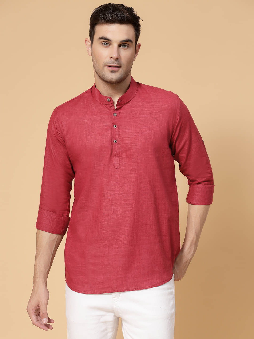     			allan peter Maroon Cotton Men's Regular Kurta ( Pack of 1 )