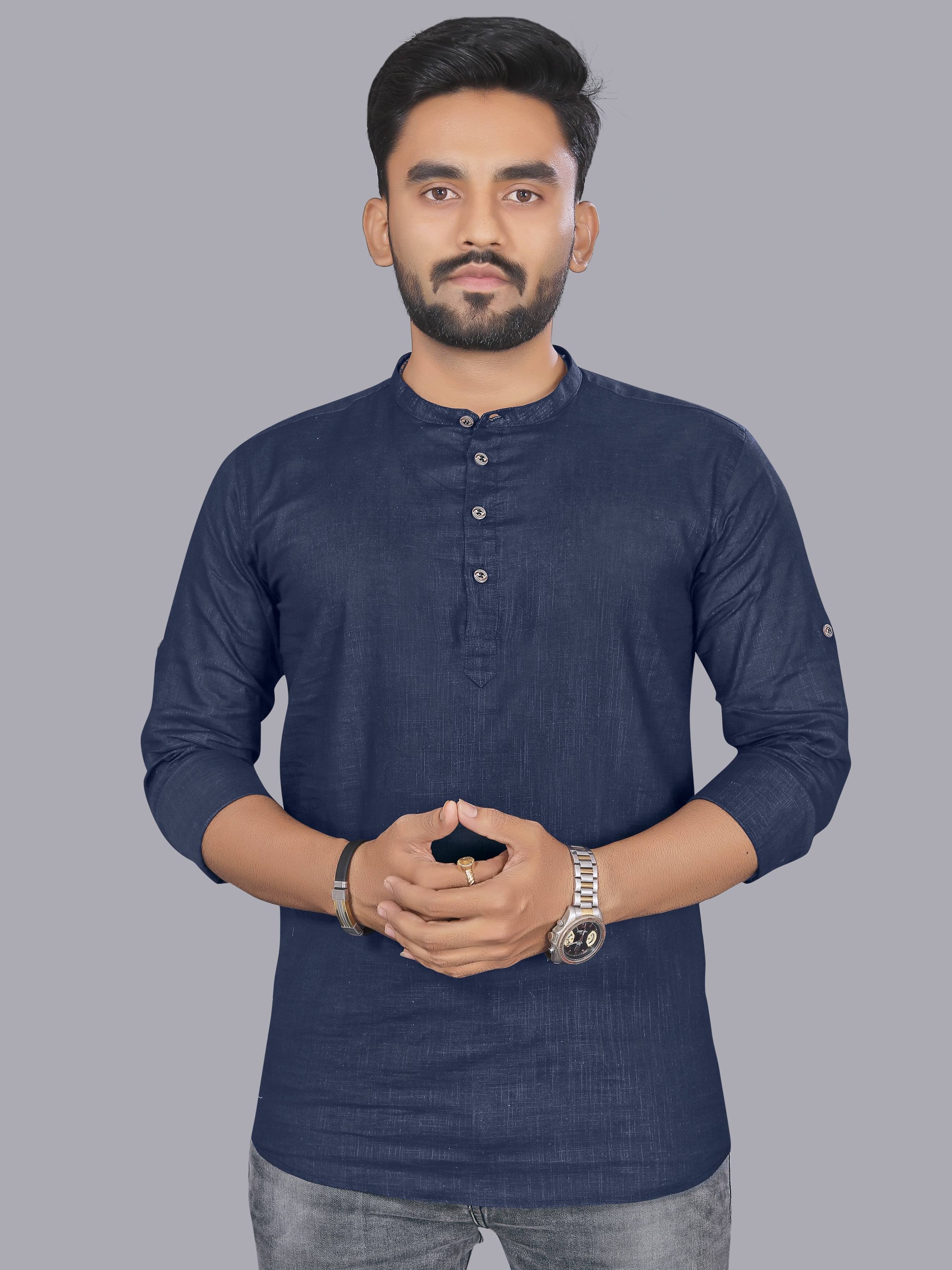     			allan peter Navy Cotton Men's Regular Kurta ( Pack of 1 )