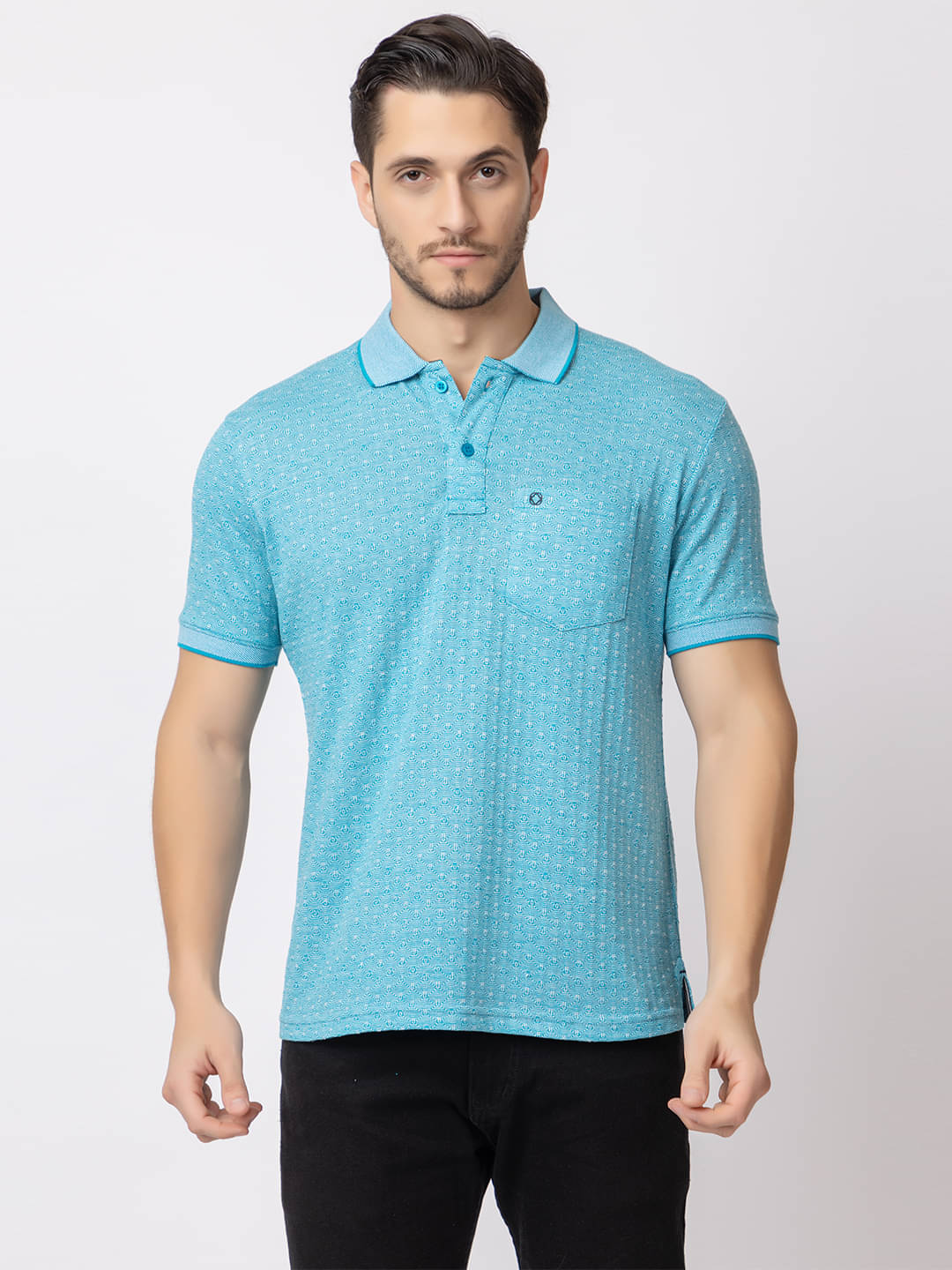     			ARIIX Pack of 1 Cotton Blend Regular Fit Self Design Half Sleeves Men's Polo T Shirt ( Blue )
