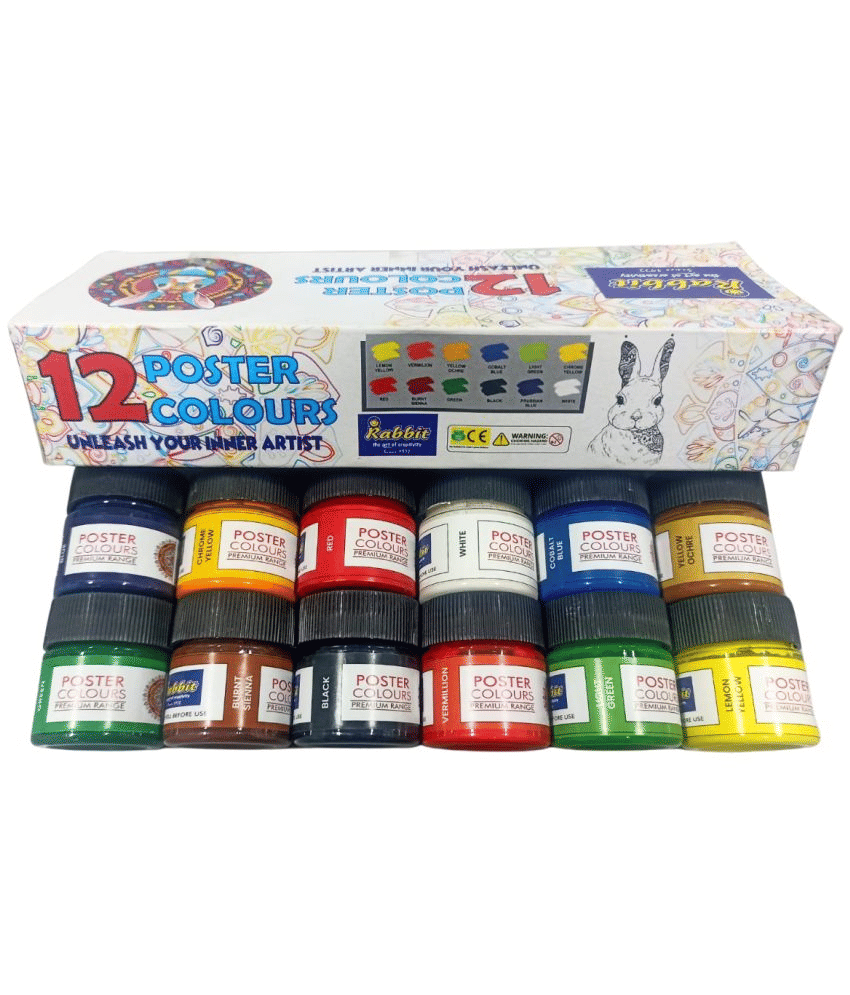 Artiggle 12 Shades Poster Colours 15ML | Rich & Vibrant Colors | Free Agigator & Brush Inside For Uniform Mixing | Non-Toxic & Safe For Childrens | Pack of 1