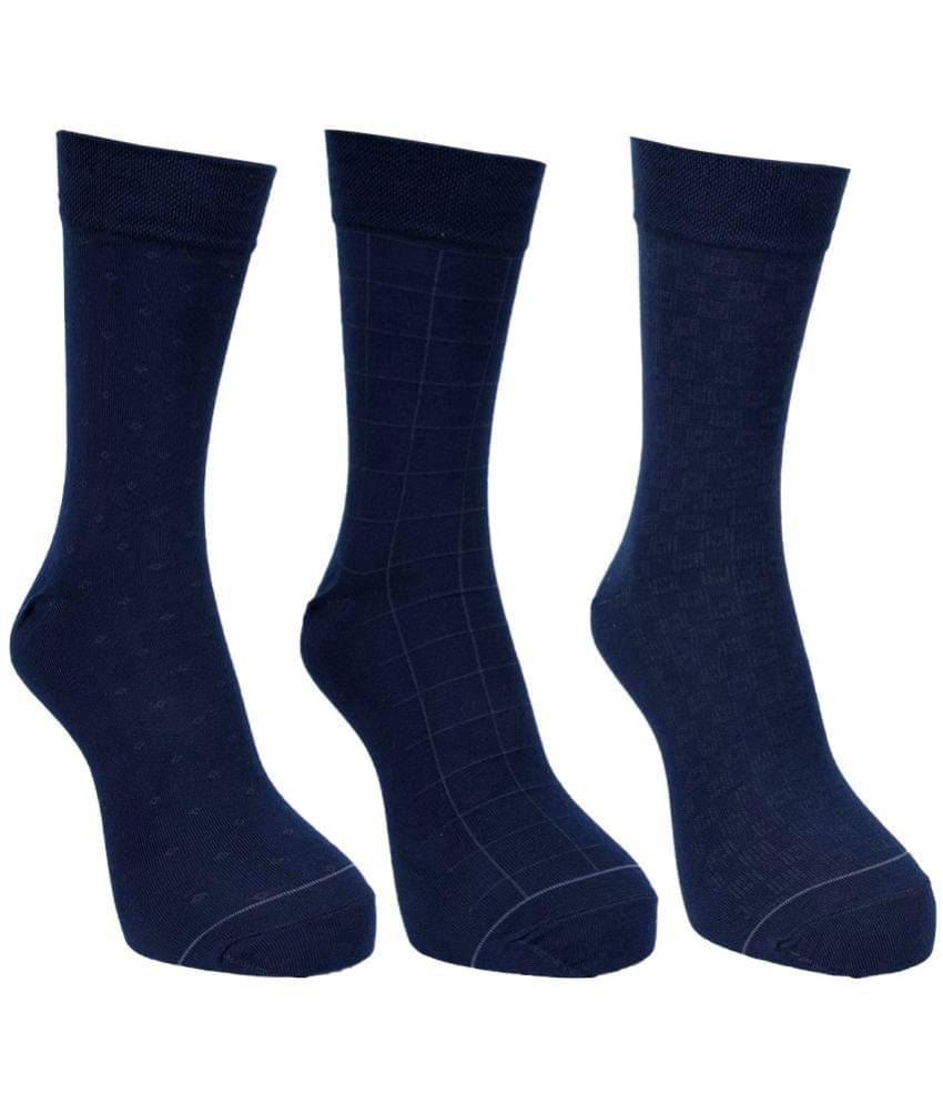     			Force NXT Cotton Blend Men's Checks Navy Blue Full Length Socks ( Pack of 3 )