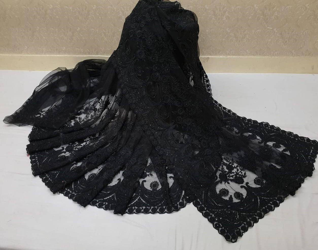 JULEE Net Embroidered Saree With Blouse Piece - Black ( Pack of 1 ) - Sarees | Buy online on ZillyBuy