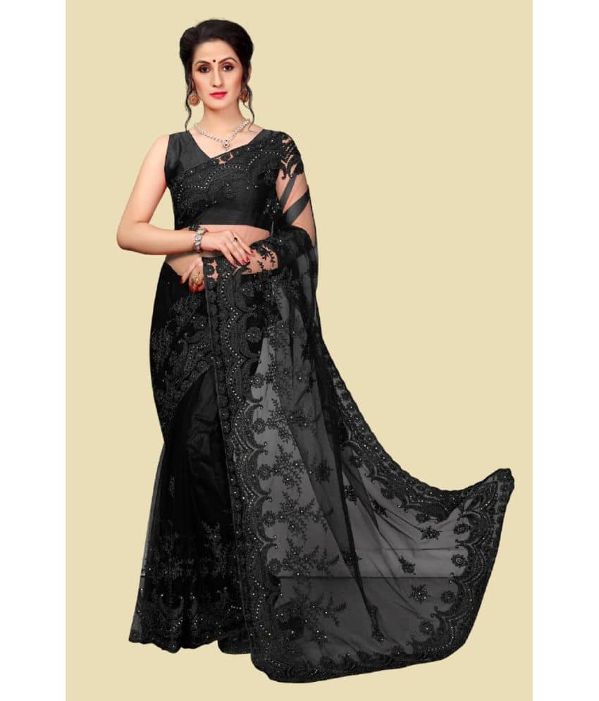 JULEE Net Embroidered Saree With Blouse Piece - Black ( Pack of 1 ) - Sarees | Buy online on ZillyBuy