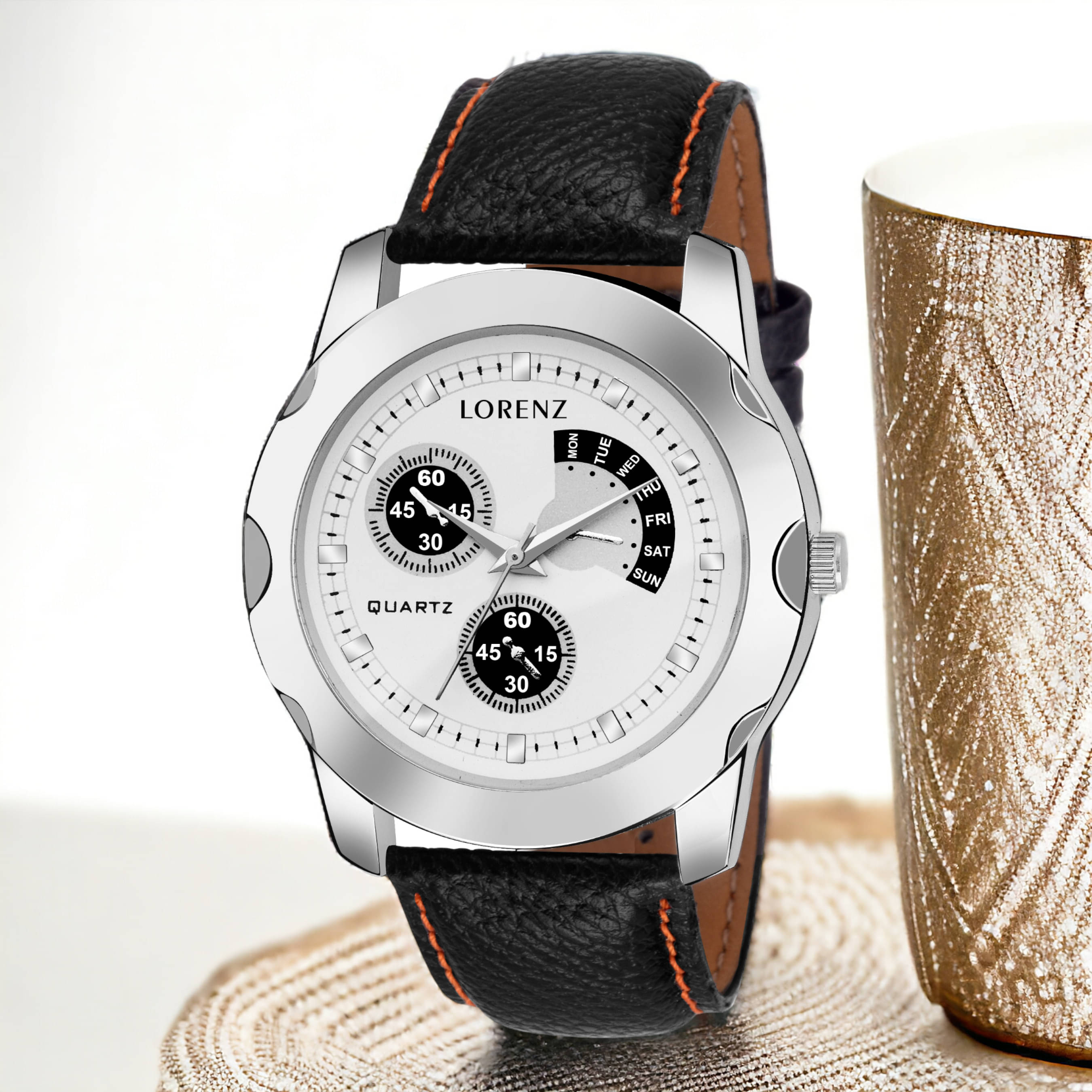    			Lorenz Black PU Analog Men's Watch