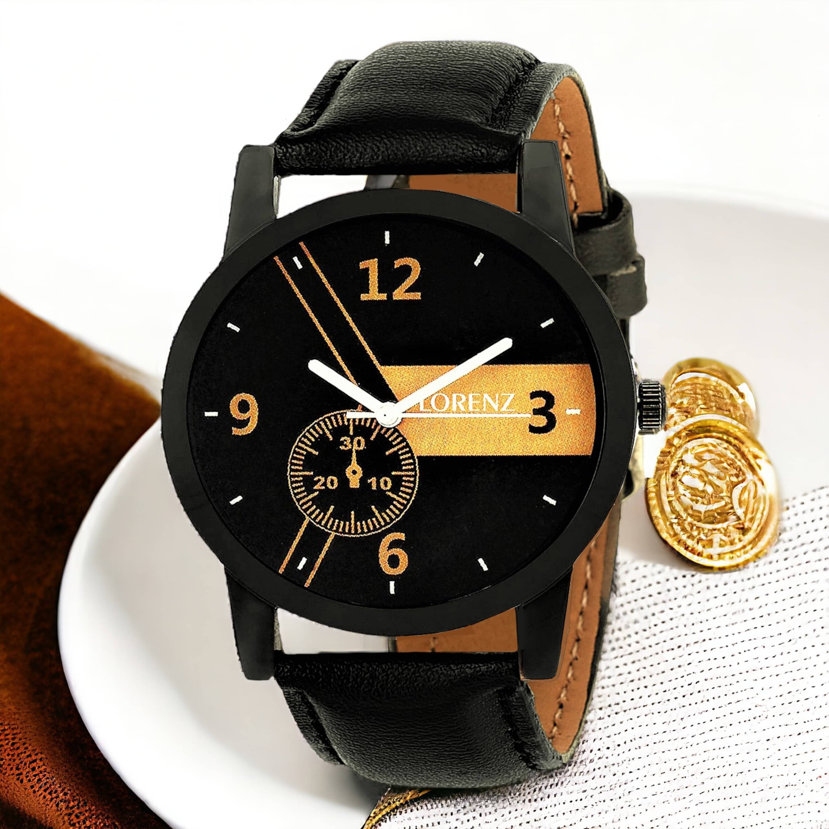     			Lorenz Black PU Analog Men's Watch
