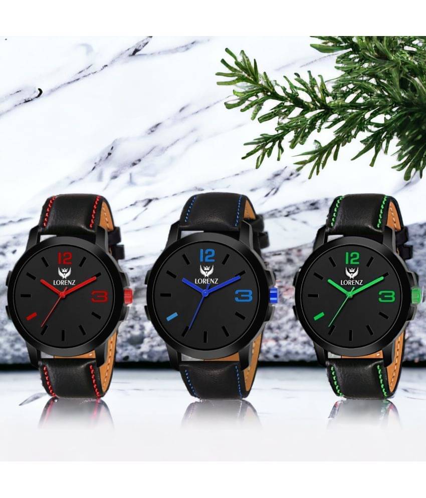     			Lorenz Black PU Analog Men's Watch