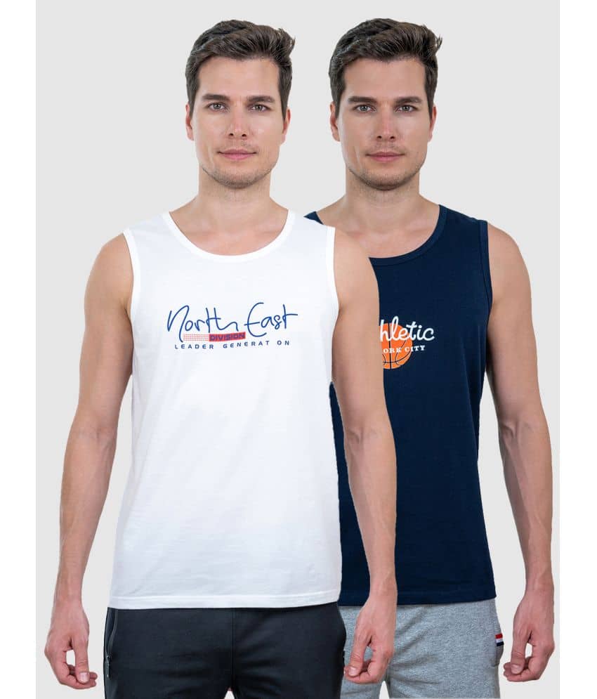 Lux Cozi Cotton Relaxed Fit Printed Sleeveless Men's T-Shirt - White ( Pack of 2 )