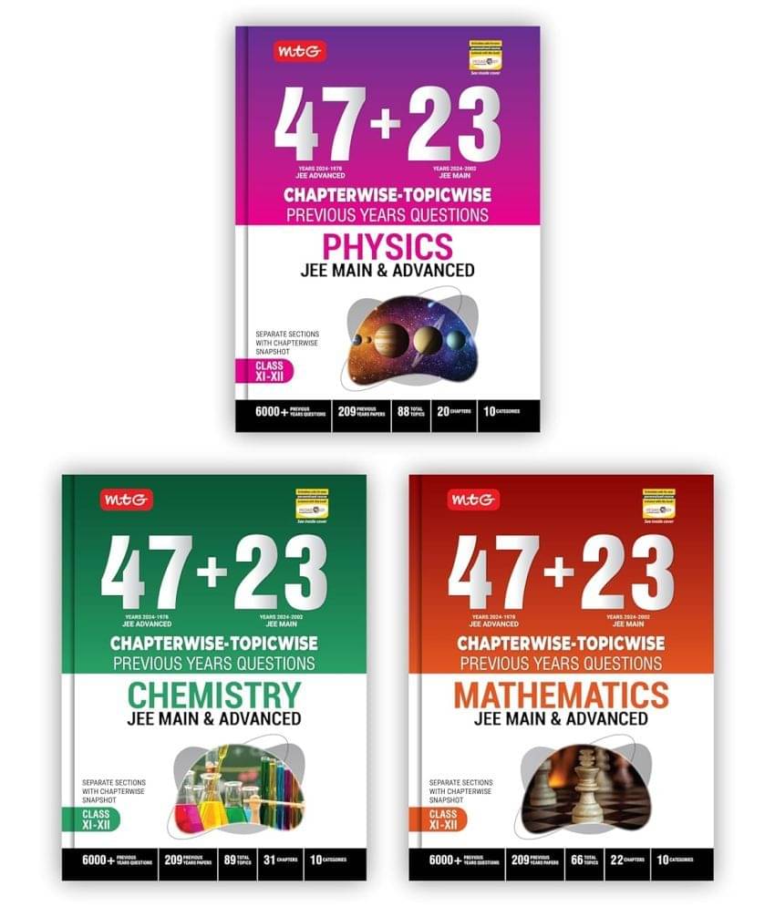     			MTG 47 + 23 Years JEE Main (2024-2002) and JEE Advanced (2024-1978) Chapter-wise Topic-wise Previous Years Solved Question Papers Physics, Chemistry & Mathematics Book – JEE PYQ Question Bank For 2025 Exam (Set of 3)