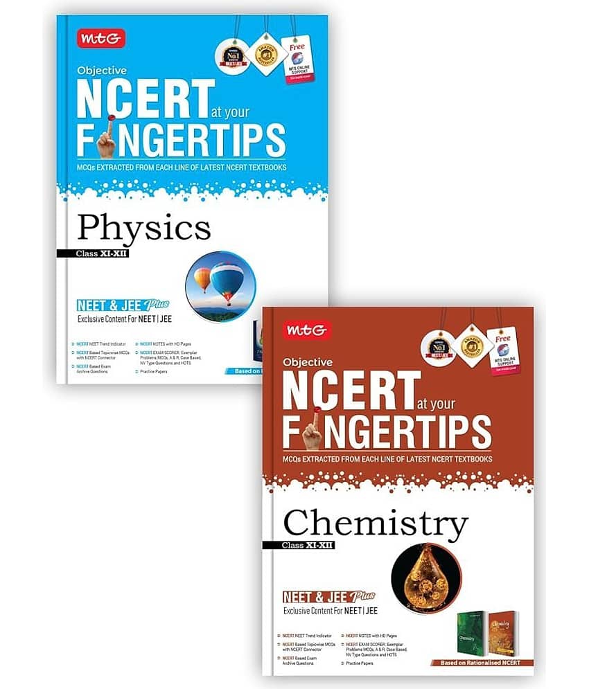MTG Objective NCERT at your FINGERTIPS For NEET & JEE - Physics, Chemistry (Set of 2 Books) | NCERT NEET & JEE Trend Indicator | NEET & JEE Books (Based on NMC NEET & JEE Rationalised Syllabus - Latest & Revised Edition 2024-2025) - Stationery | Buy online on ZillyBuy