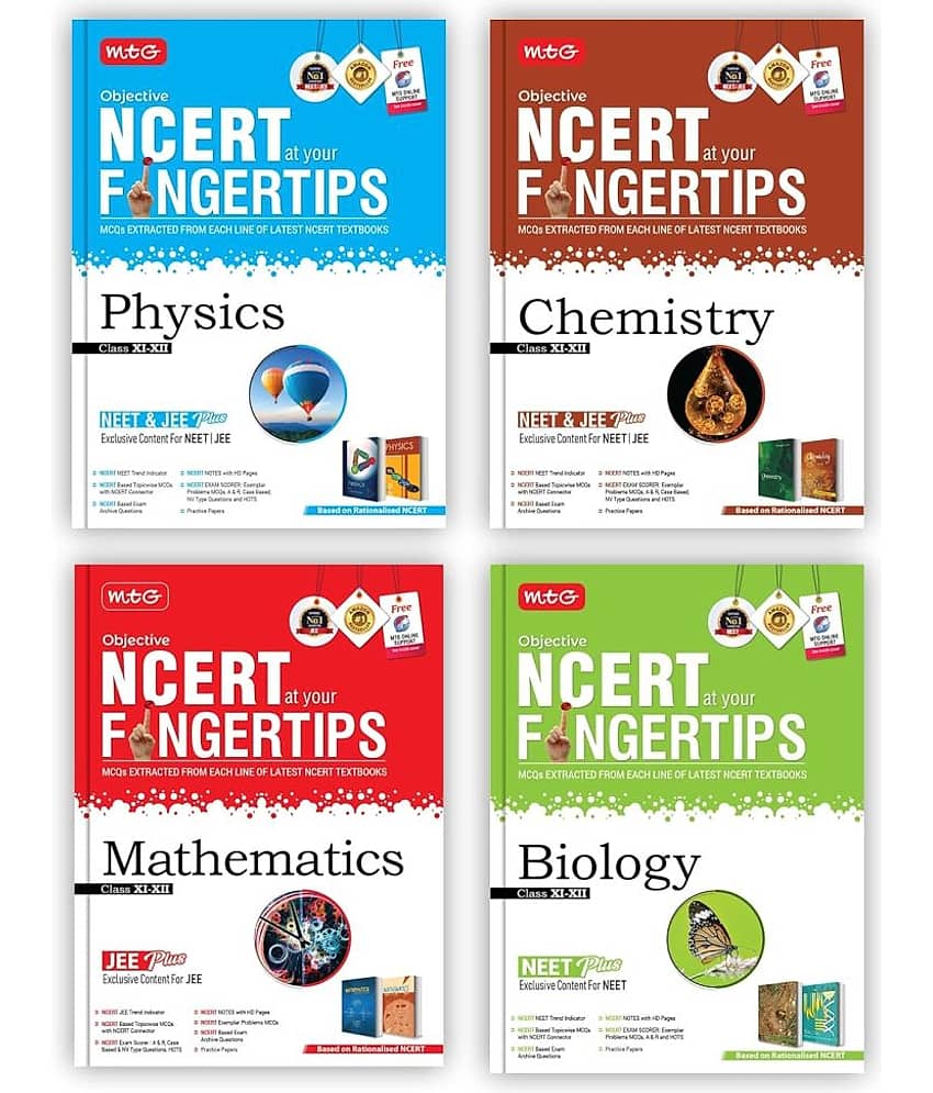 MTG Objective NCERT at your FINGERTIPS Physics, Chemistry, Mathematics & Biology (Set of 4 Books) - NCERT NEET/JEE Trend Indicator, Notes with HD Pages, Exam Archive & MCQs | NEET-JEE Books (Based on NCERT Latest Pattern For 2025 Exam) - Stationery | Buy online on ZillyBuy