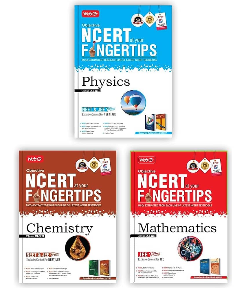 MTG Objective NCERT at your FINGERTIPS For JEE Main & Advanced - Physics, Chemistry & Mathematics (Set of 3 Books) | NCERT Notes with HD Pages, Exam Archive & MCQs | Based on Latest & Revised Syllabus 2024-25 - Stationery | Buy online on ZillyBuy