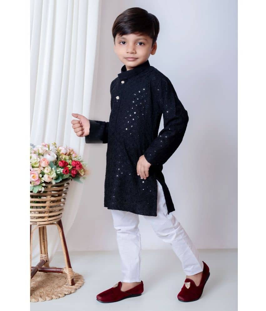 New Collection Boys Cotton Blend Sequined - Pattern Kurta Pant Set ( Dark Blue , Pack of 1 ) - Kurtas & Kurta Sets | Buy online on ZillyBuy