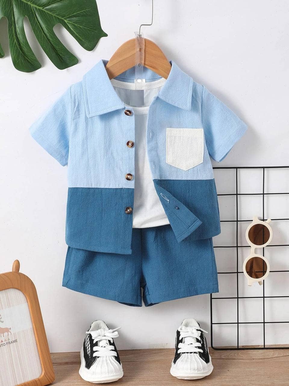 Ocvito Pack of 1 Boys Cotton Blend Shirt & Shorts ( Cream )