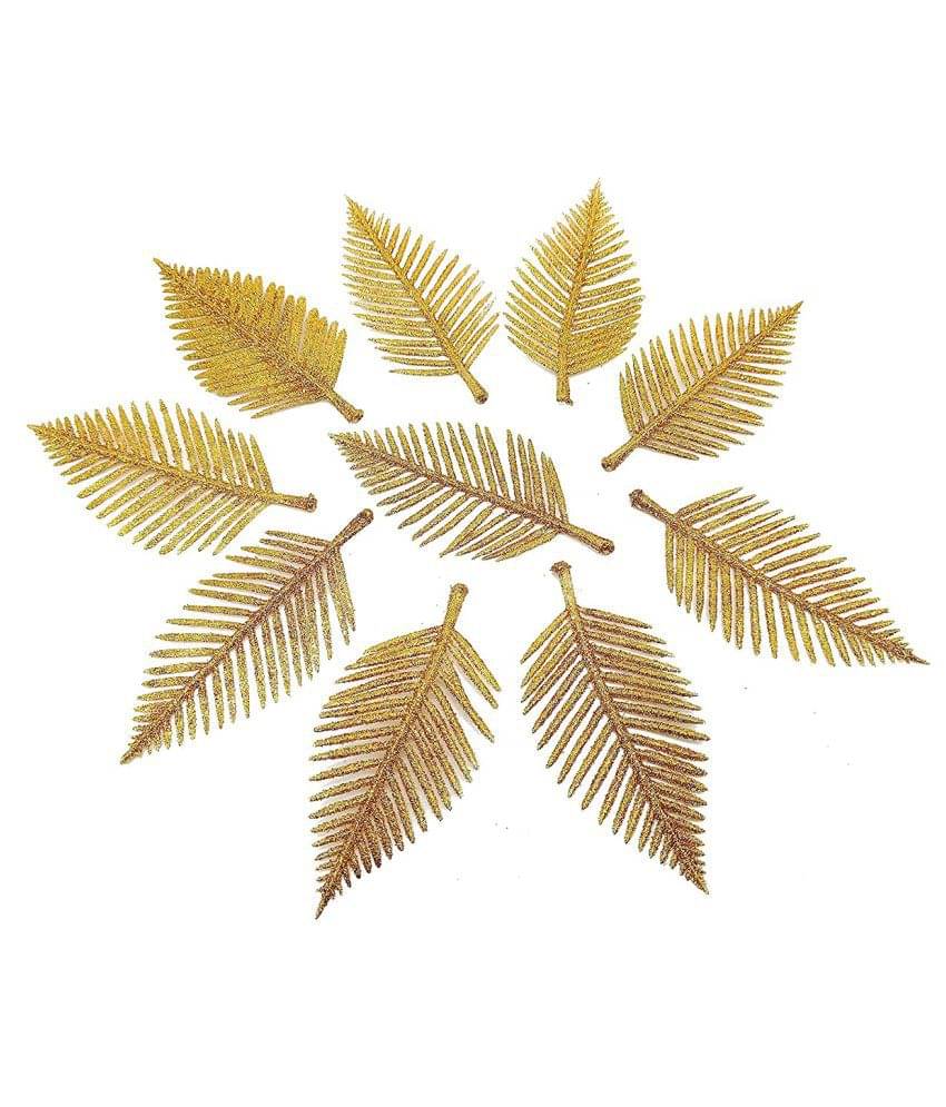    			PRANSUNITA Plastic Flower Making Glitter Designer Leaves with Stem, 10 cm ( Pack of 1 )