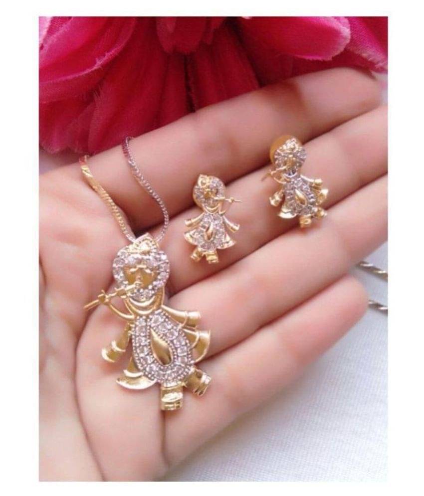     			PUJVI Golden Pendant set ( Pack of 1 )