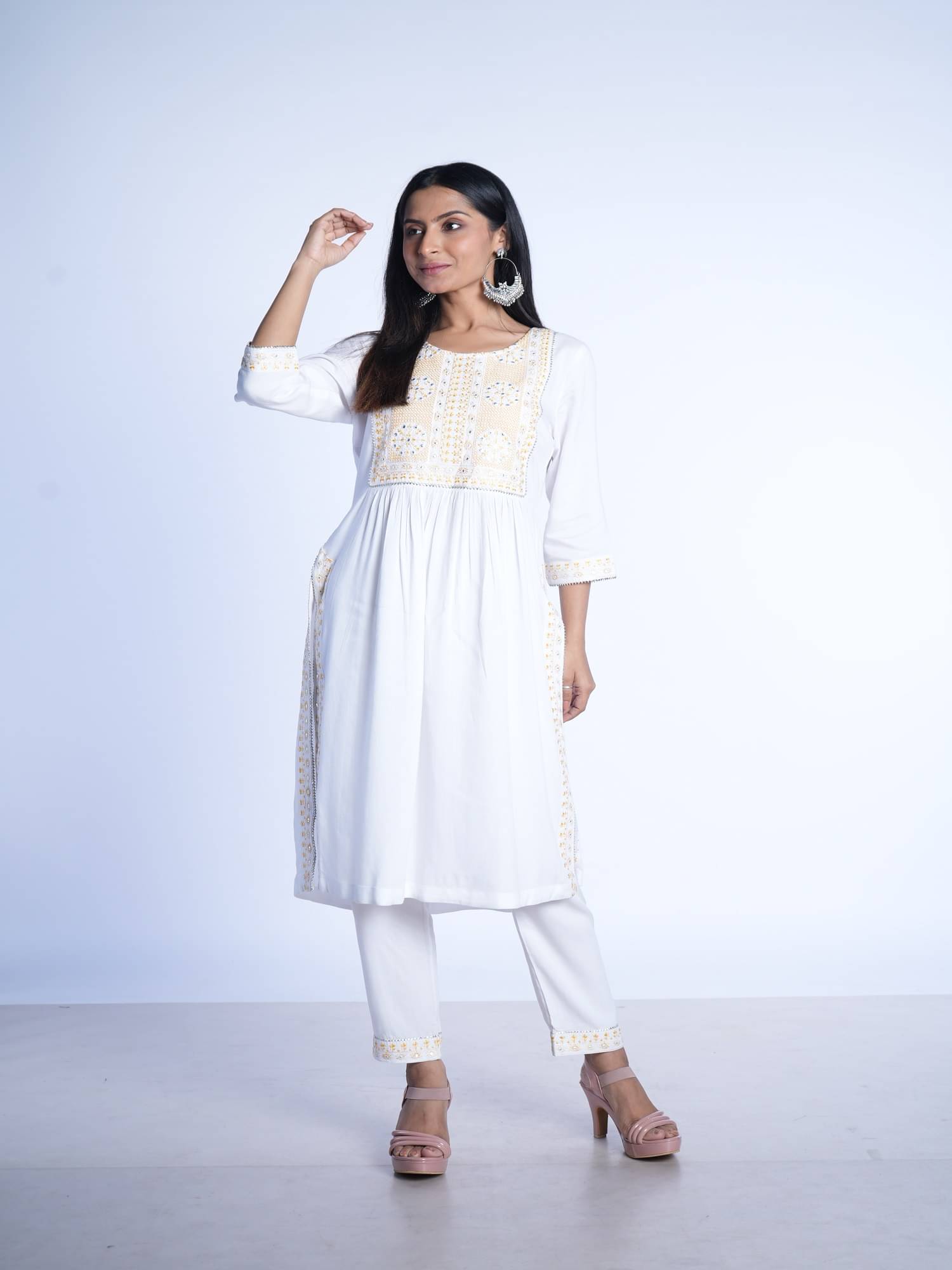 Q WOMANS PRIDE Crepe Embroidered Above Knee Women's A-line Dress - White ( Pack of 1 ) Q WOMANS PRIDE Crepe Embroidered Above Knee Women's A-line Dress - White ( Pack of 1 )