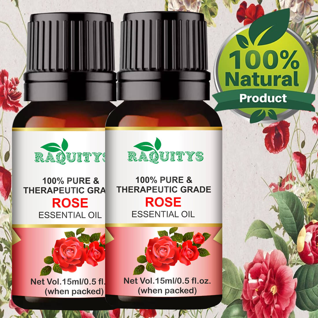     			RAQUITYS Rose Oil for Skin, Aroma Therapy, Stress Relief, Diffuser 30ML