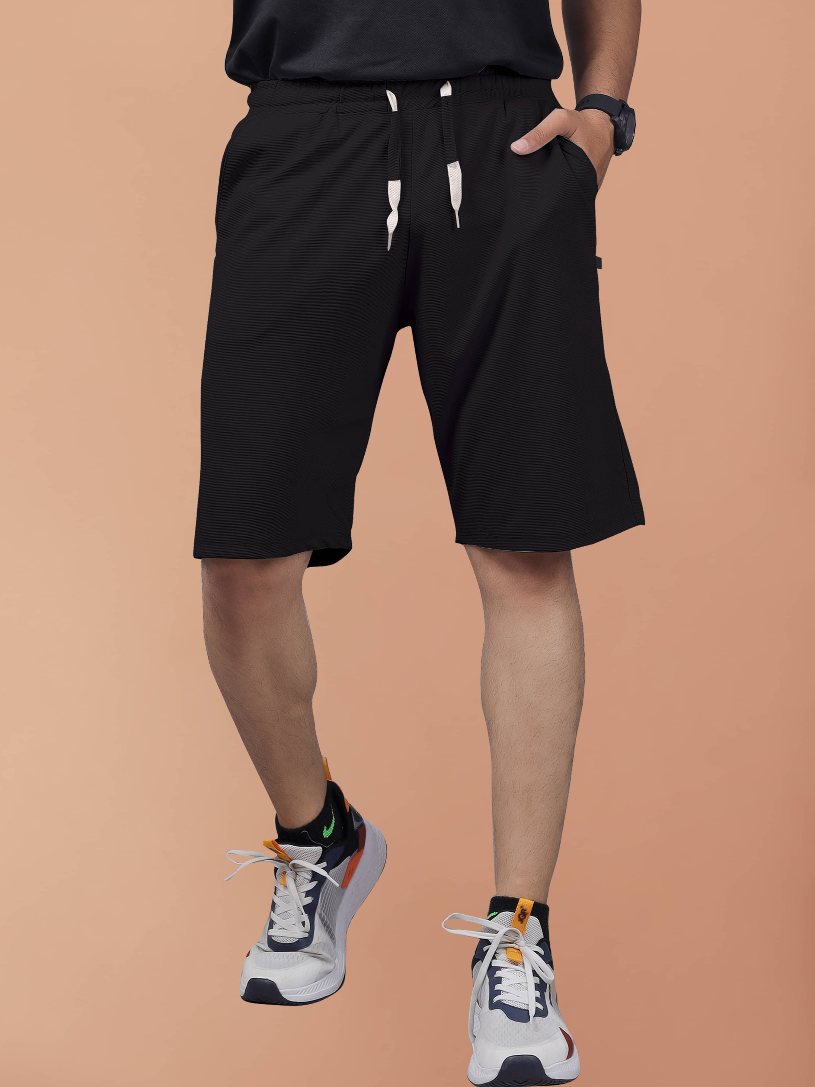 Septem Black Cotton Blend Men's Shorts ( Pack of 1 ) Septem Black Cotton Blend Men's Shorts ( Pack of 1 )