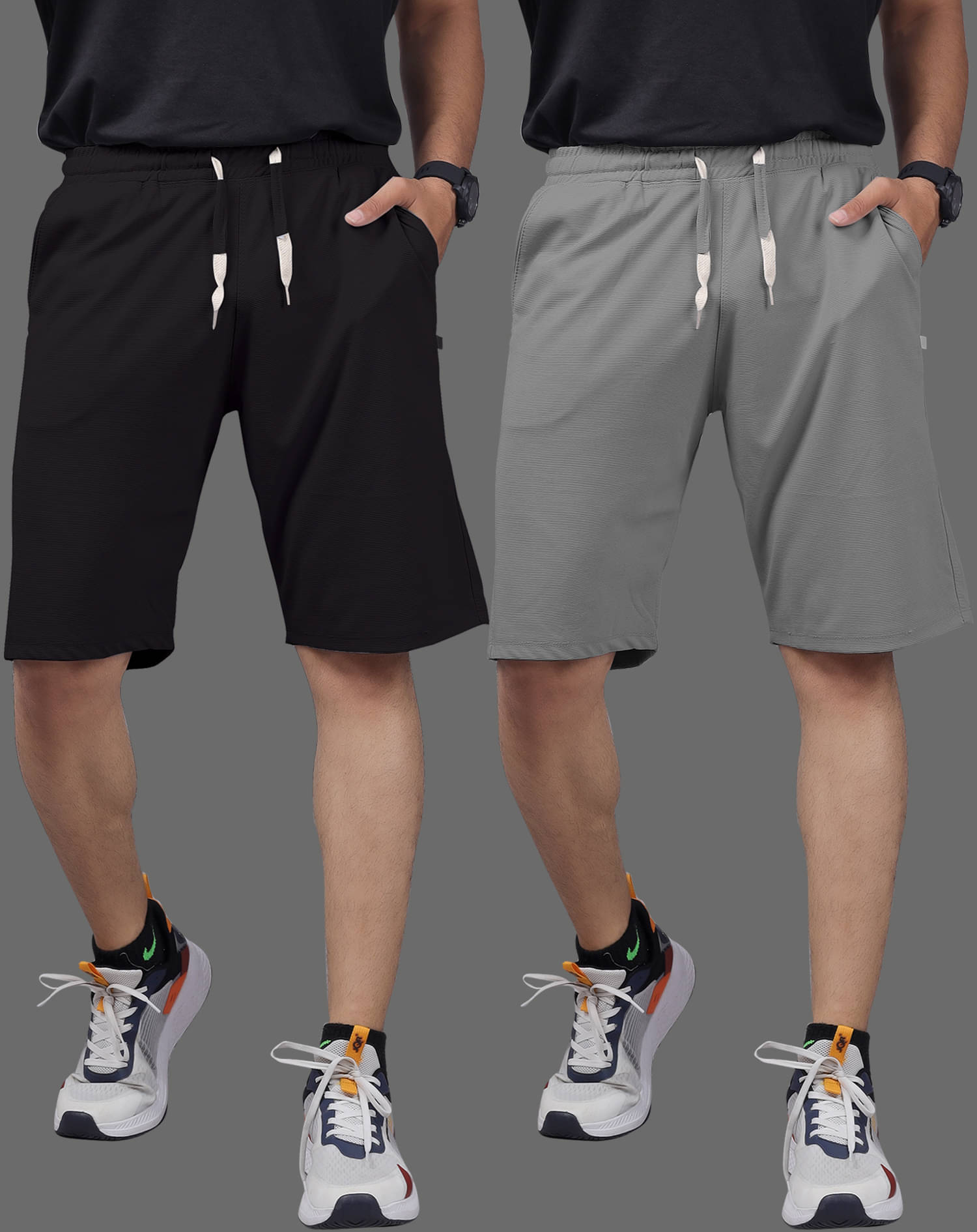 Septem Grey Melange Cotton Blend Men's Shorts ( Pack of 2 ) Septem Grey Melange Cotton Blend Men's Shorts ( Pack of 2 )