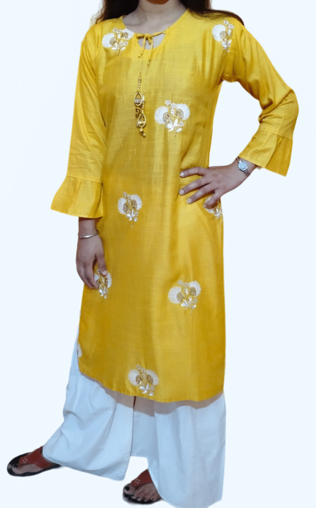 Shubh paridhaan Women Viscose Blend Solid Ethnic Dress ( Yellow ) Shubh paridhaan Women Viscose Blend Solid Ethnic Dress ( Yellow )