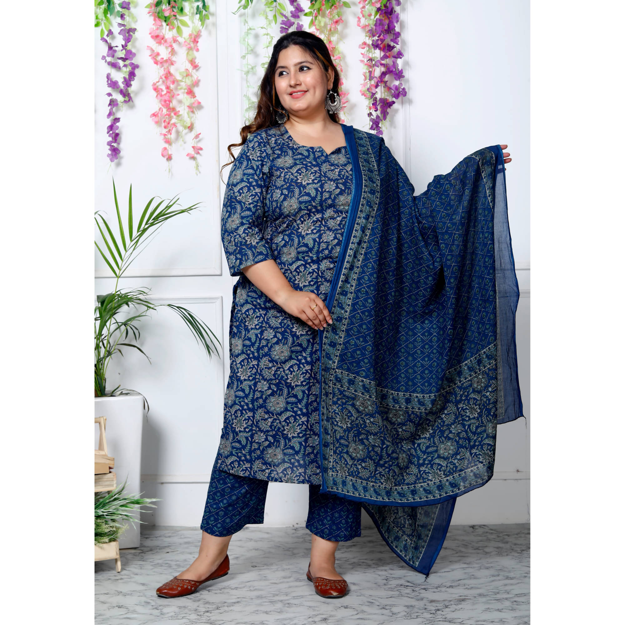     			Swasti Cotton Printed Kurti With Palazzo Women's Stitched Salwar Suit - Blue ( Pack of 1 )