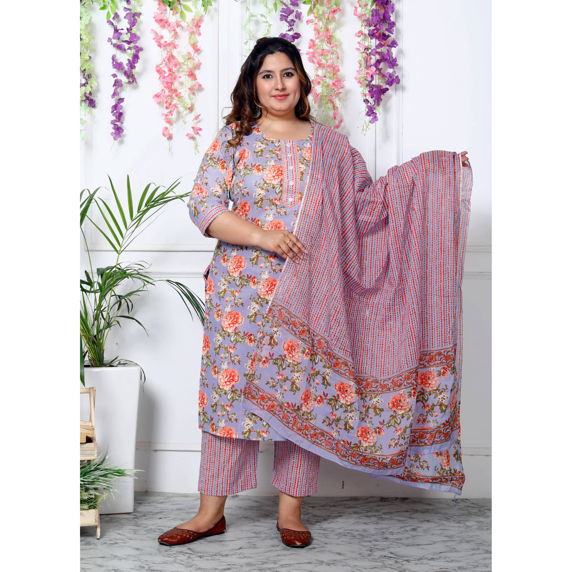     			Swasti Cotton Printed Kurti With Palazzo Women's Stitched Salwar Suit - Light Blue ( Pack of 1 )