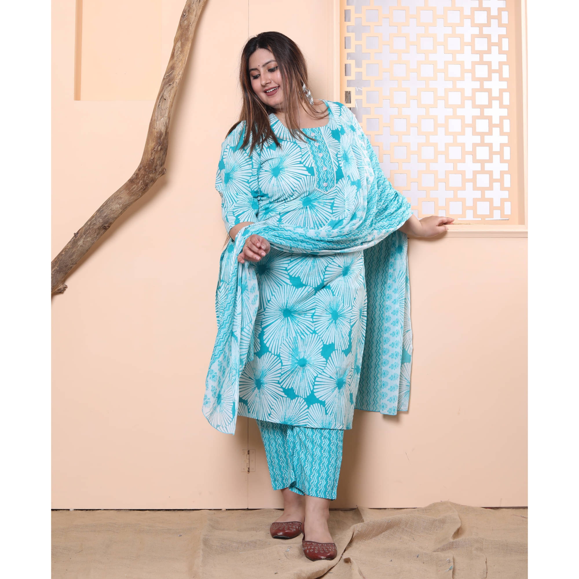     			Swasti Cotton Printed Kurti With Palazzo Women's Stitched Salwar Suit - Blue ( Pack of 1 )