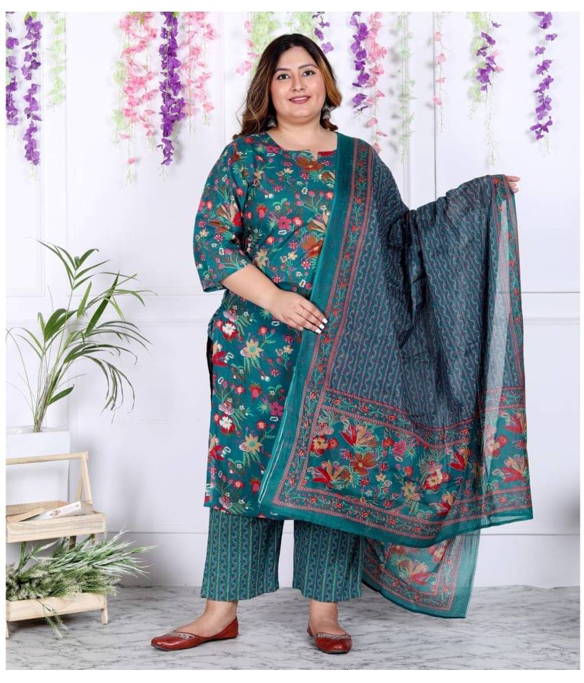Swasti Cotton Printed Kurti With Palazzo Women's Stitched Salwar Suit - Green ( Pack of 1 ) Swasti Cotton Printed Kurti With Palazzo Women's Stitched Salwar Suit - Green ( Pack of 1 )