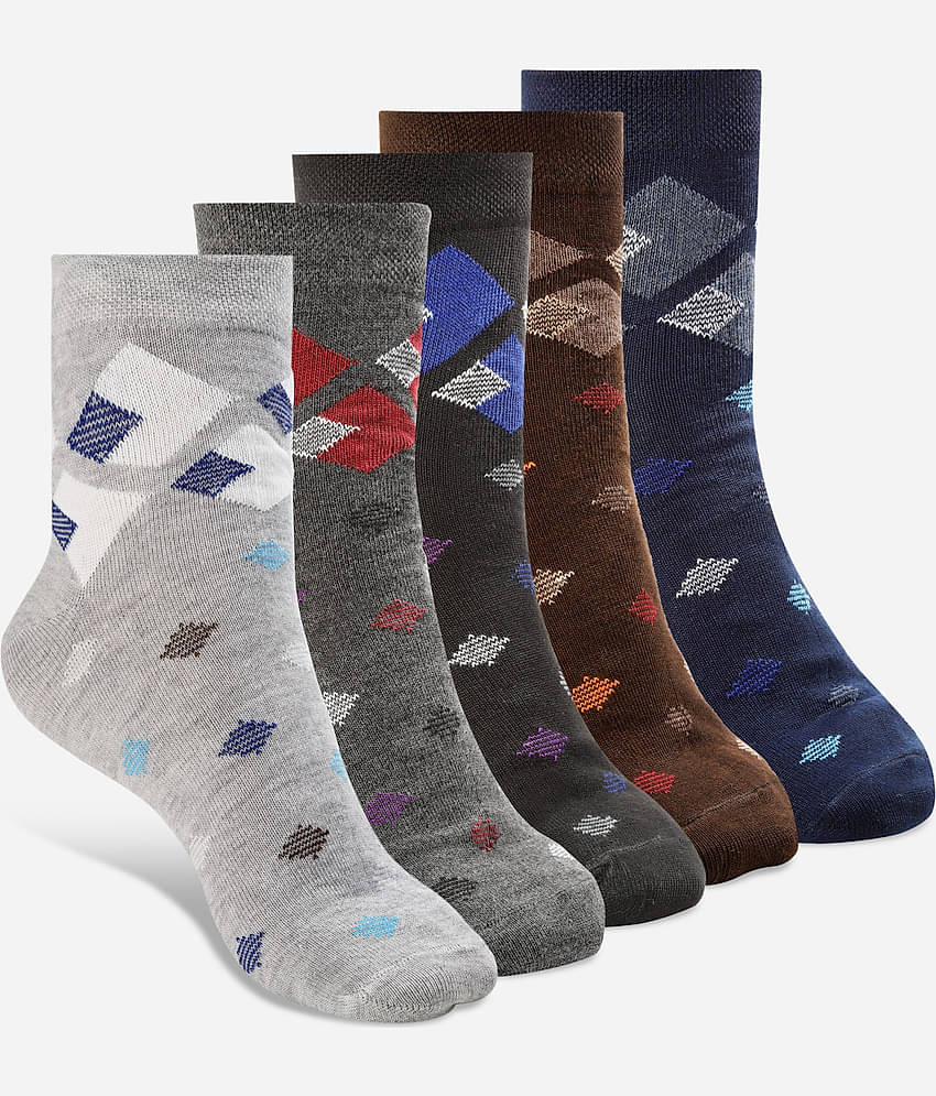 Texlon Cotton Men's Printed Multicolor Ankle Length Socks ( Pack of 5 )