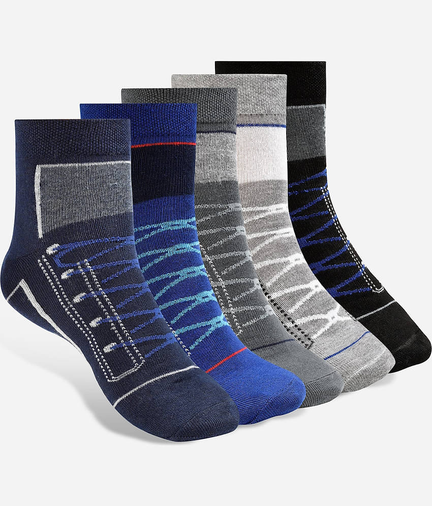 Texlon Cotton Men's Printed Multicolor Ankle Length Socks ( Pack of 5 )