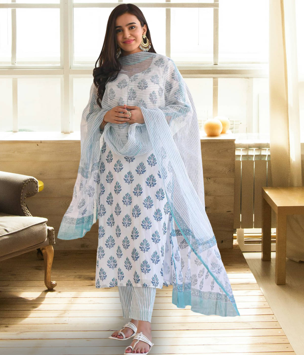 Trijal Fab Cotton Blend Printed Kurti With Pants Women's Stitched Salwar Suit - White ( Pack of 1 ) Trijal Fab Cotton Blend Printed Kurti With Pants Women's Stitched Salwar Suit - White ( Pack of 1 )