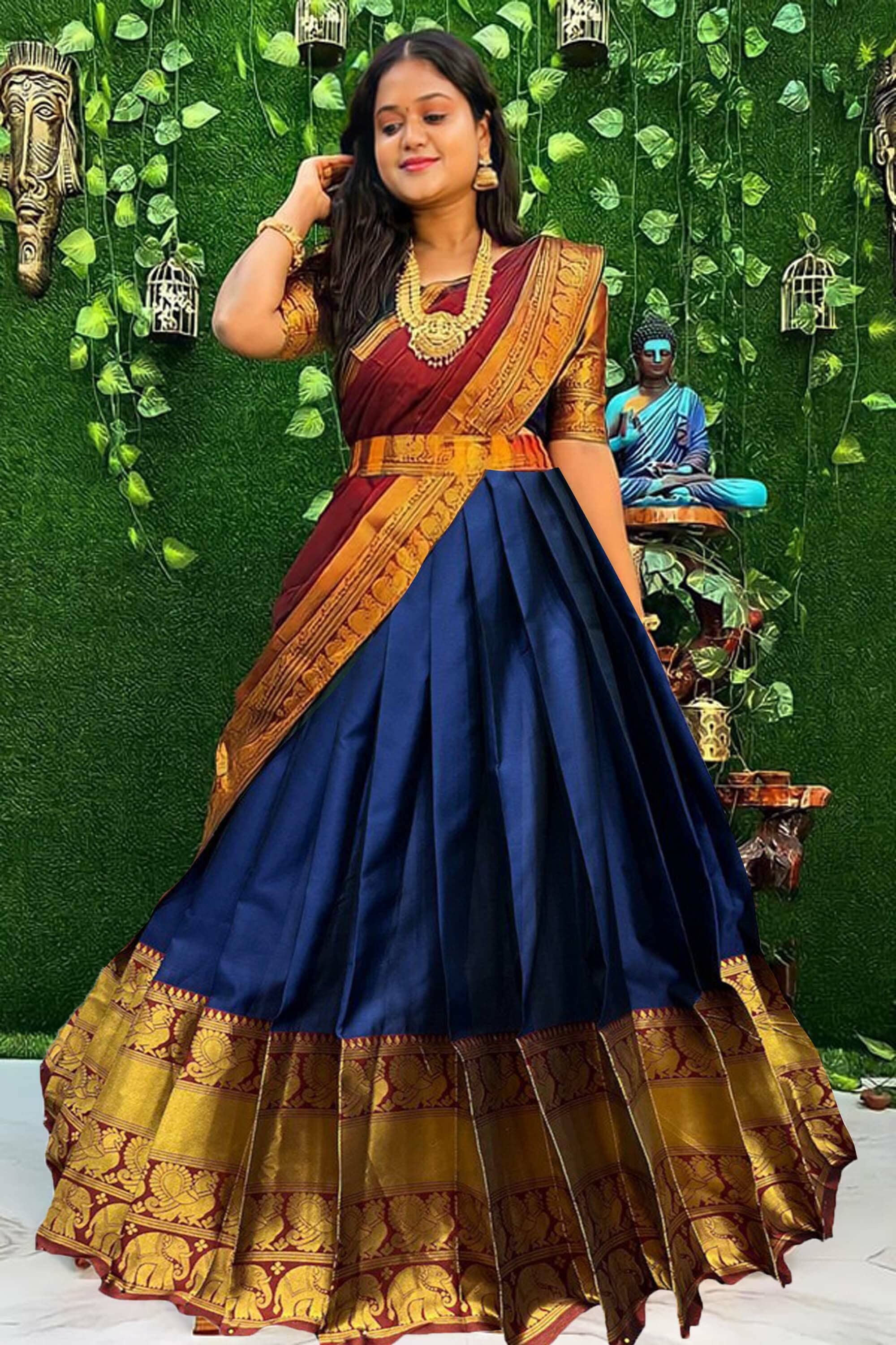 Trijal Fab Green Jacquard Circular Semi Stitched Lehenga