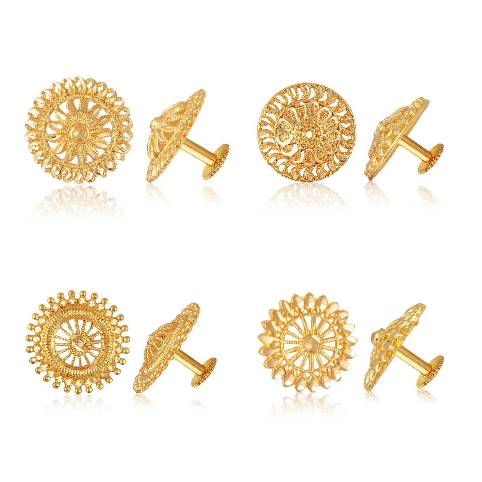     			Vighnaharta Golden Stud Earrings ( Pack of 4 )