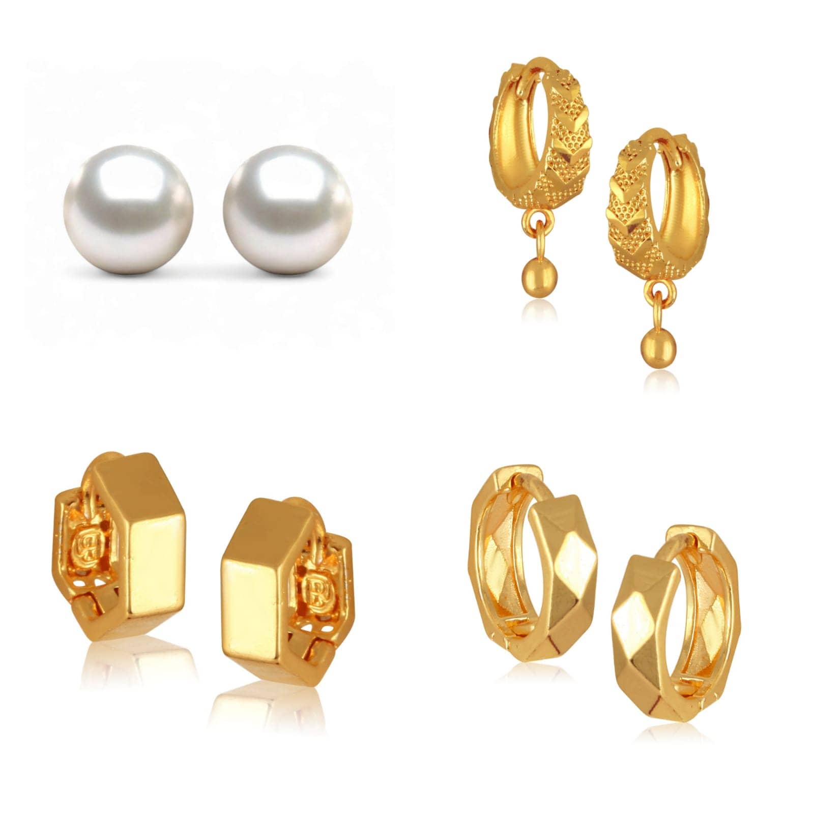 Vighnaharta Golden Stud Earrings ( Pack of 4 ) - Earrings | Buy online on ZillyBuy