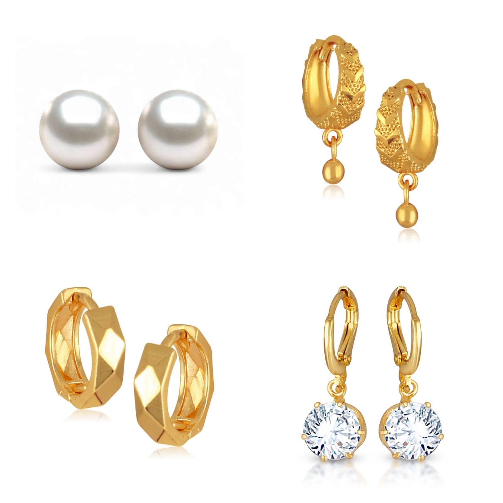 Vighnaharta Golden Stud Earrings ( Pack of 4 ) - Earrings | Buy online on ZillyBuy