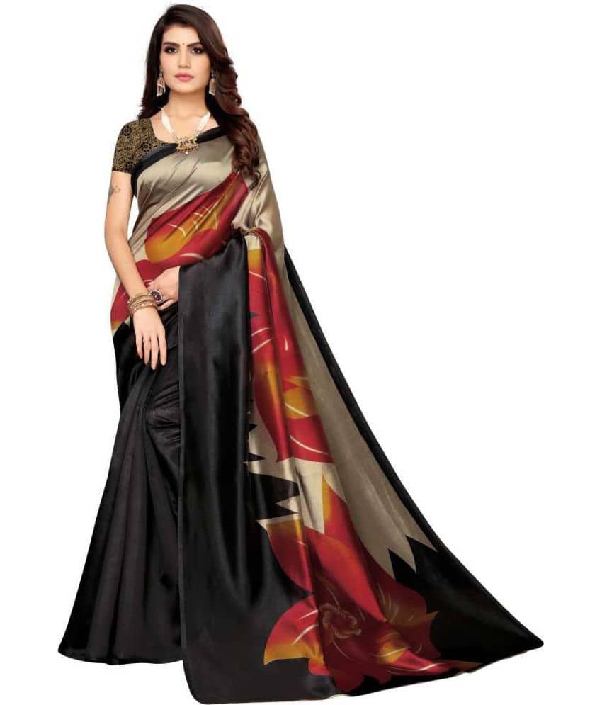 Vkaran Cotton Silk Colorblock Saree With Unstitched Blouse Piece ( Black ) - Sarees | Buy online on ZillyBuy
